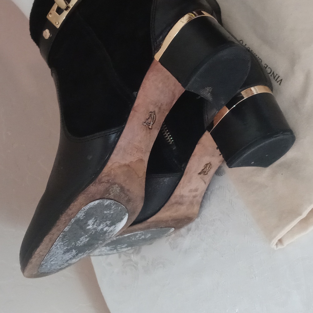 Vince Camuto Black Ankle Booties with Gold Buckle - Picture 6 of 7